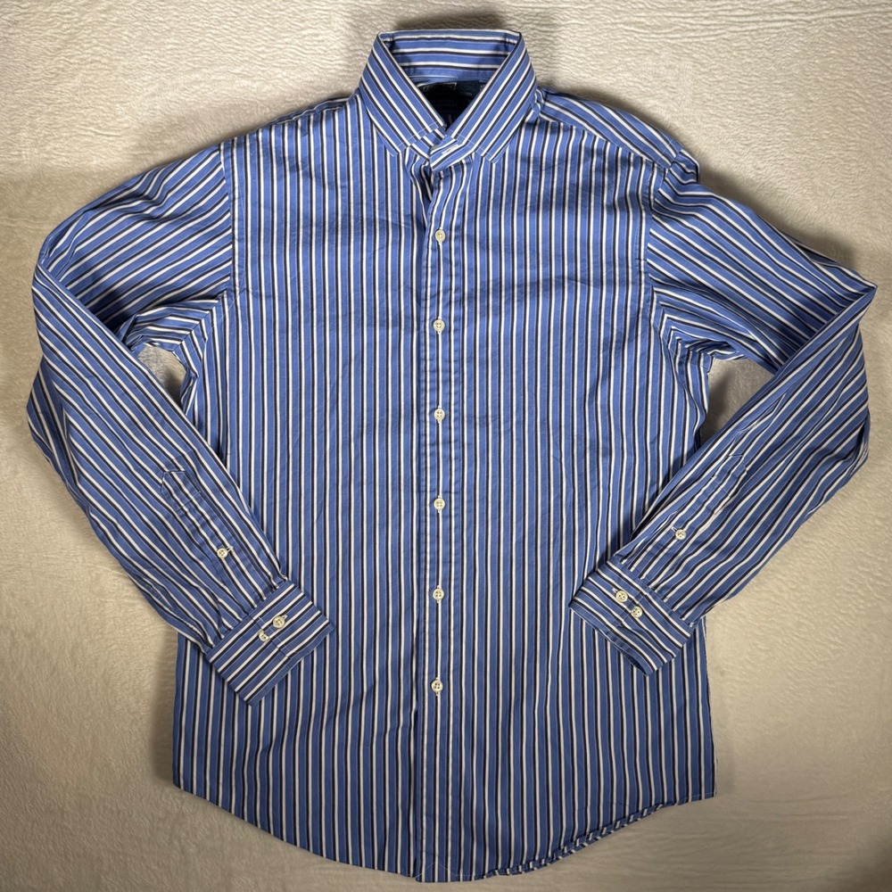 Polo Ralph Lauren Regent Custom Fit Blue White Striped Dress Shirt Mens 15.5 Med